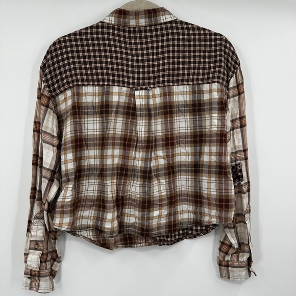American Eagle Outfitters Plaid Patchwork Long‎ Sleeve Button Up Women Small - Picture 6 of 9